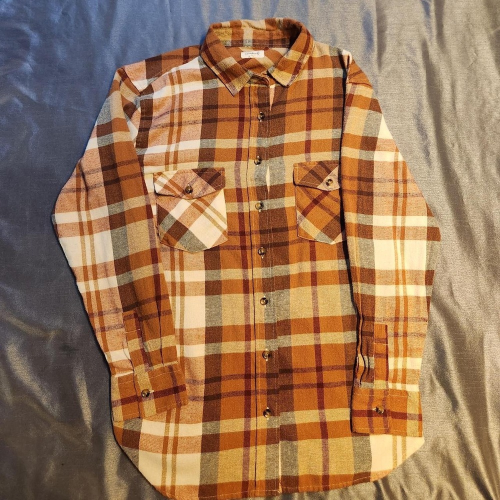Soft and Comfy Orange Plaid Flannel‎ Long Sleve
